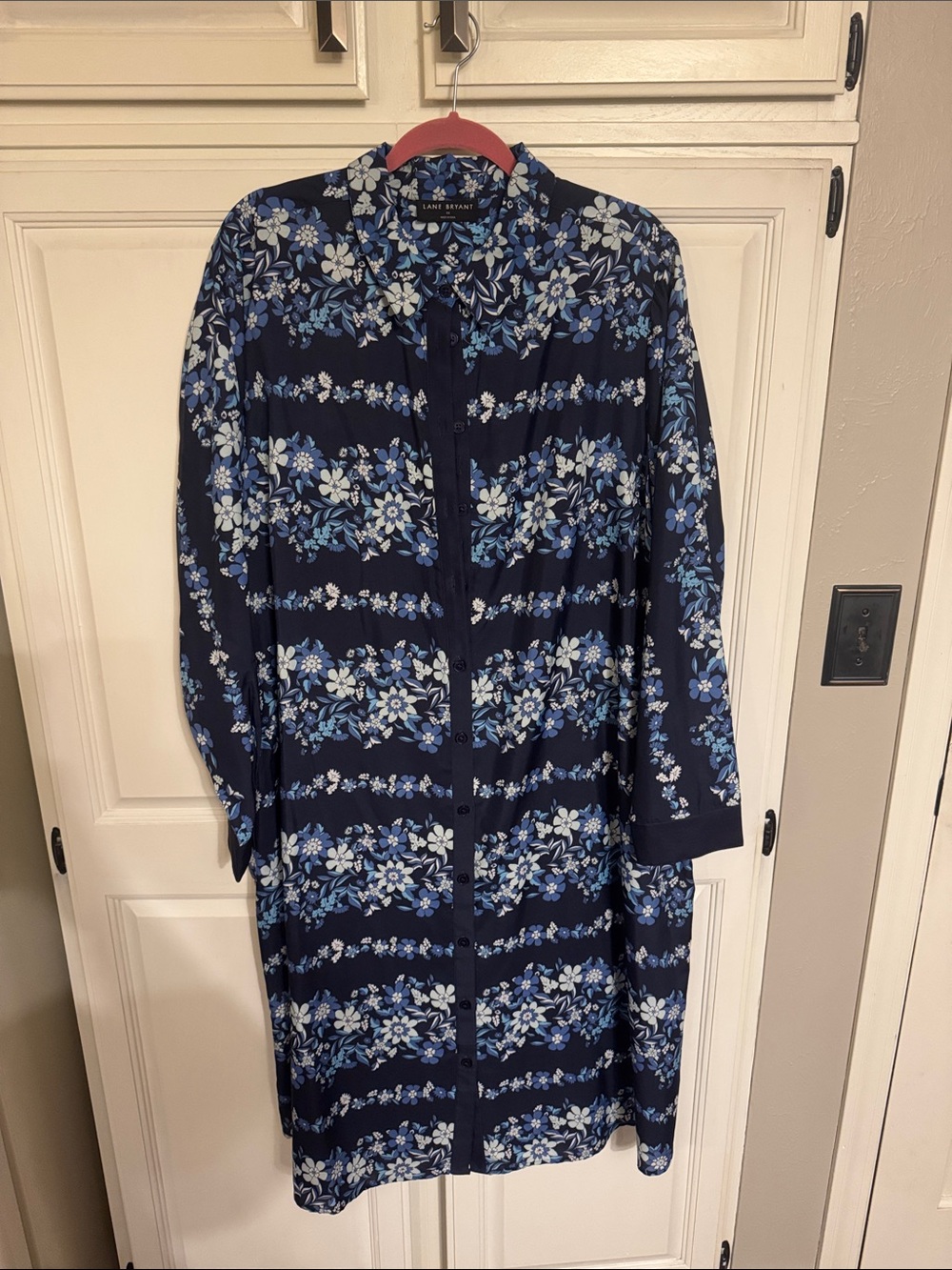 Lane Bryant Navy & Blue Floral Long Sleeve Shirt Dress